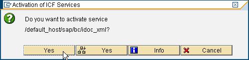 Figure 8 Confirm activation of service IDoc_XML After activating the service you can post IDocs in XML format to the URL http://[name of your machine]:[port Number]/sap/bc/idoc_xml, an example is