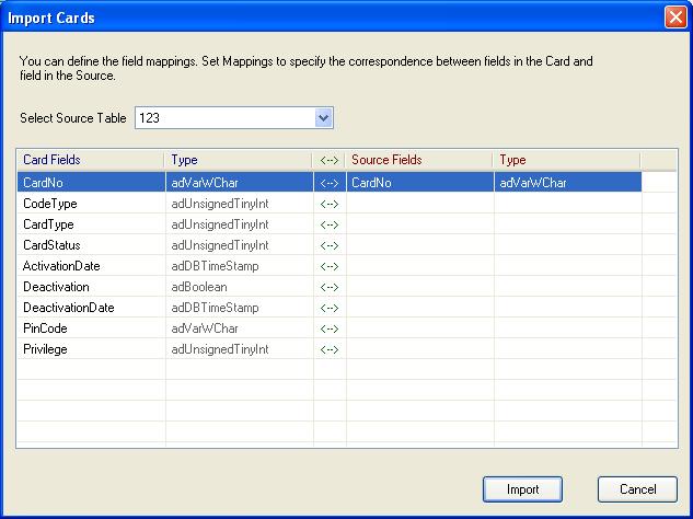 4 Settings To import card data: 1. On the Card List window (see Figure 4-6), click the Import button and select one of these options: Import from Access or Import form Excel. 2.