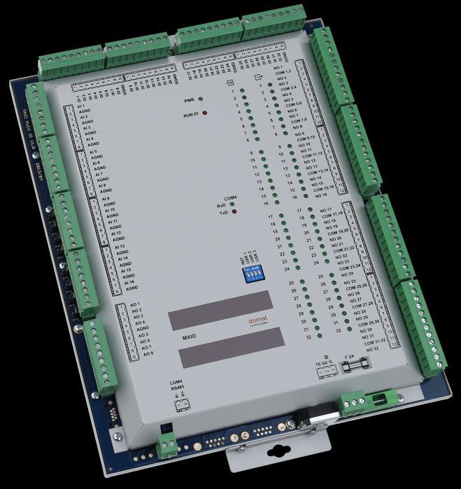 Application Compact I/O module for data acquisition and HVAC control systems Function The MXIO module is a multiple I/O module (16 AI, 8 AO, 32 DI, 32 DO).
