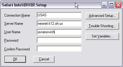 Connection Name: Enter a name (of your choice) that refers to the data you want to query. Server Name: neonet.k12.oh.