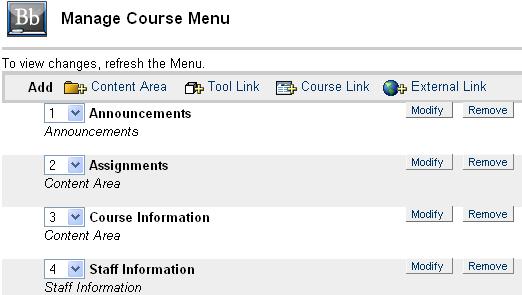Under Course Options, you will also find a link for Manage Course Menu. This feature will allow you to customize the course menu for each of your Blackboard courses.
