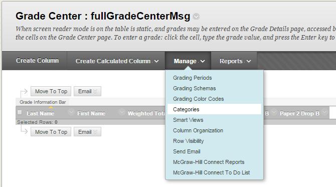 ) b. Create a New Category (i.e. for manually graded items such as participation) i.