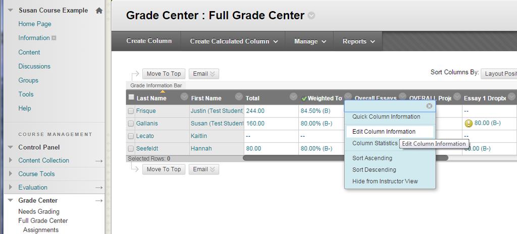 iii. Change the category and click Submit. e. Create a weighted total column for a percentage-based gradebook i.