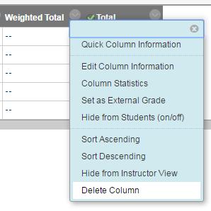 j. Points-based gradebook: Delete the weighted column i.
