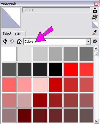 In the Materials window (Windows) or Colors window (Mac), find a collection of colors or textures to use.