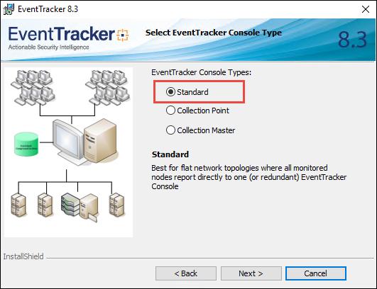 InstallShield Wizard displays the Select EventTracker Console Type screen.