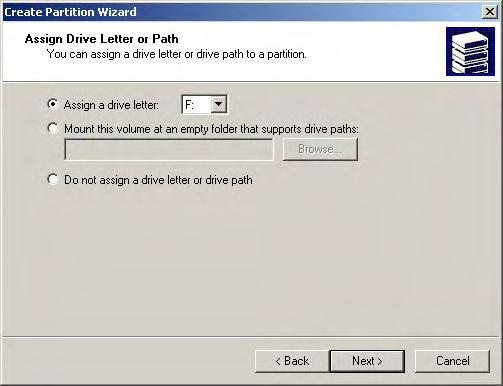 8. Assign the drive letter or path you want to create, click Next. 9.