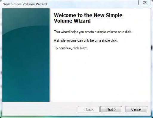 4. Click Next to create a simple volume. 5.