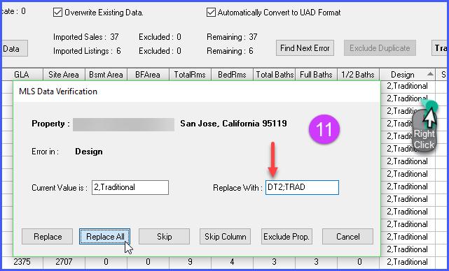 11. Locate the Design header in the grid. Right click in a Design data field to bring up the MLS Data Verification window.