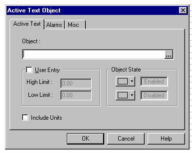 The Active Text tab page of the Active Text Object dialog appears.