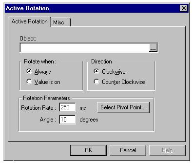 The Active Rotation dialog appears. Use this dialog to indicate what point the control represents, as well as other aspects of the control.