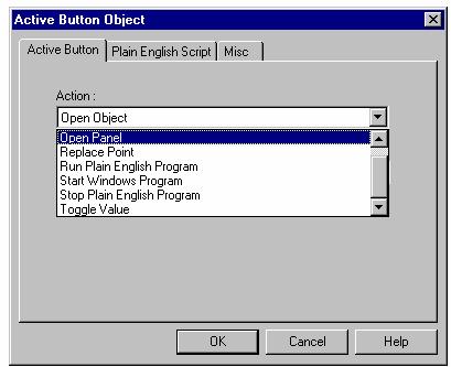 5. Either click the Active Button toolbar icon or select Buttons from the Active Components drop-down menu. The Active Button Object dialog appears. 6.