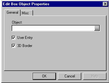 4. When the Edit Box Object Properties dialog appears, select the properties you require as described in the table below and click OK.