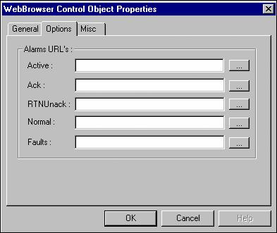 Alarms Select this option when you want to open different web pages according to a particular state of an alarm, when an alarm is triggered on your string object.
