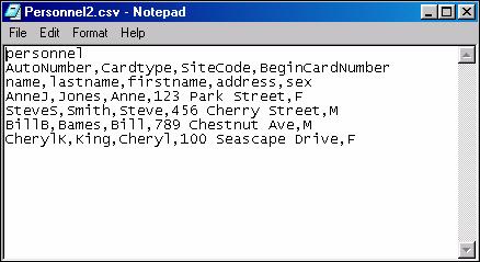 The CSV import file format for personnel objects is as follows: ClassName
