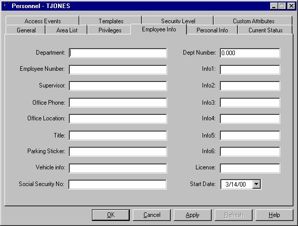 The Employee Info Tab Use the Employee Info tab to enter optional employment-related information.