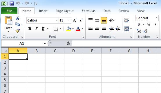 4 Excel will then open a blank page called Book1. This is an image of the upper-left corner of Excel.