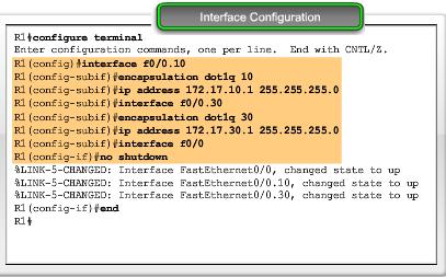 Subinterface Configuration The syntax for the subinterface is always the physical interface, followed by a period and a subinterface number.