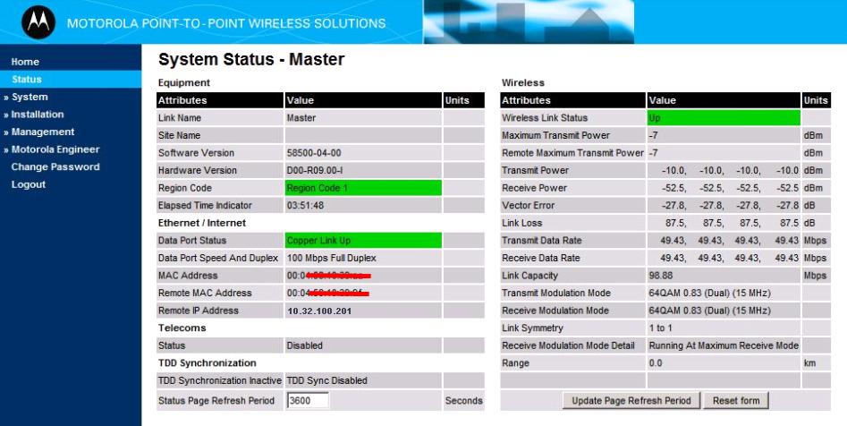 6.4. Check System Status Once the system is back up, check the status of the PTP 500.