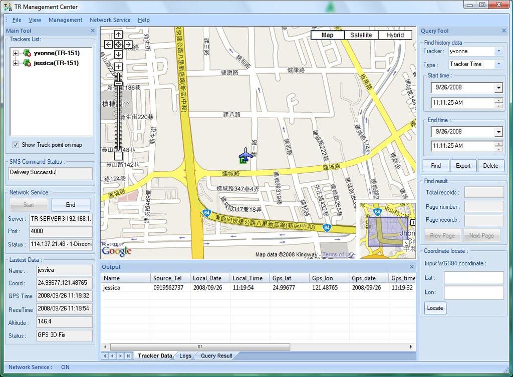 3.3 TR Management Center Screen Introduction Menu Google Map Query Tool