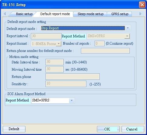 4.2.1.2 Default report mode Default report mode setting: Item Description Default report mode TR-151 will automatically go into the "Default report mode" when it is powered on.