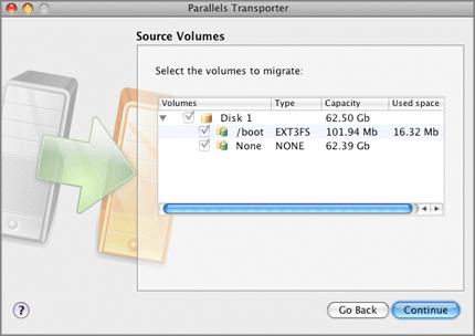 Working With Parallels Transporter 51 10 In the Source Volumes window, make sure that the Boot Camp