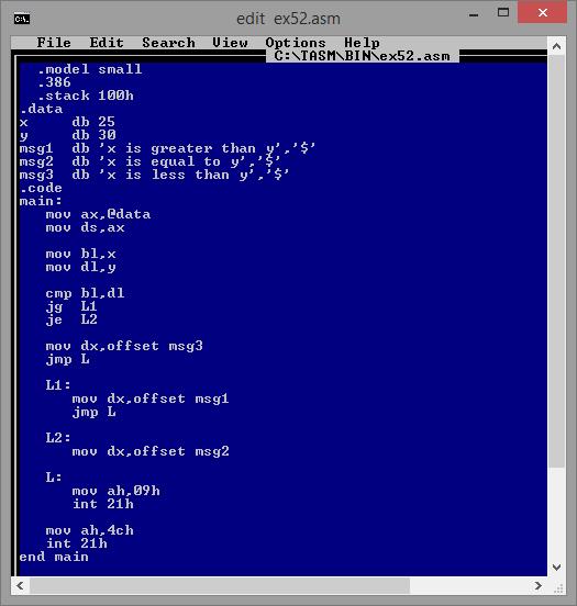 Excercise2: Write an assembly language that