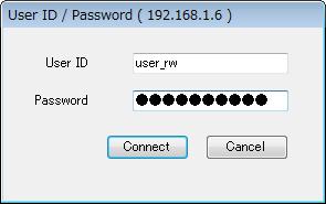 <3. Running and Terminating the Software > 12 3. Click [Select]. The User ID/Password dialog is displayed. 4.