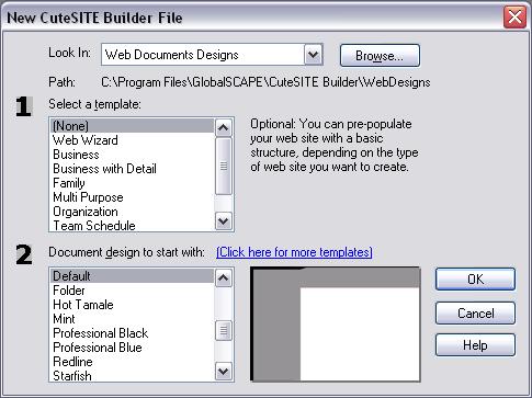 To open a new Web site file based on a template 1. In Windows, click Start and choose Programs > GlobalSCAPE > CuteSITE Builder > CuteSITE Builder.