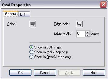 To change a shape's color 1. Click on the shape. 2. On the menu bar, choose Edit > Properties > Map Element. The item's Properties window appears, showing the General tab. 3. Click the Color button.