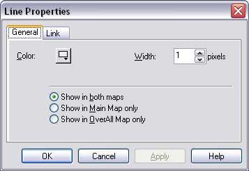 To change the width of a line 1. Click on a line. 2. On the menu bar, choose Edit > Properties > Map Element. A Line Properties window appears, showing the General tab. 3.