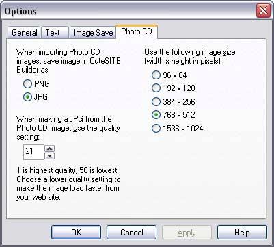 Older KODAK Photo CD s contain pictures saved in a.pcd format. KODAK s more recent CD s contain pictures saved in a.jpg or.bmp format. CuteSITE Builder allows you to easily configure all.jpg,.