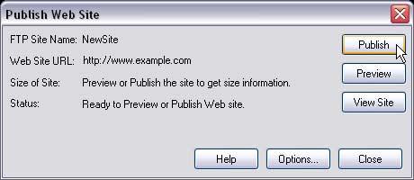 Publishing a site To publish your Web site 1. On the menu bar, choose File > Publish Web Site.