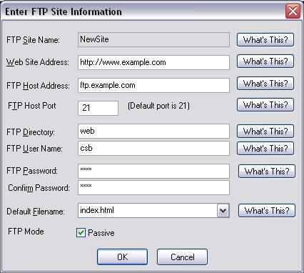Changing FTP information After you have entered your FTP information in the New FTP Site Wizard (see page 9), you can change any of the information.