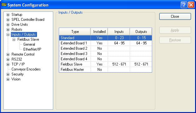 6. Select [Setup]-[System Configuration] and display the [System Configuration] dialog box. (7) (8) 7. Select [Inputs / Outputs]. 8. Make sure that the following are displayed in Fieldbus slave.