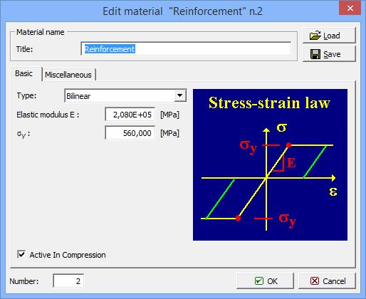 3.2.2 Reinforcement Figure 11: Selection of material model for the bar reinforcement. Figure 12: The dialog for the definition of reinforcement material parameters.