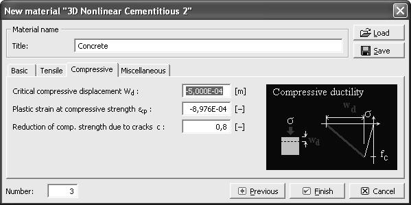 Figure 17: The dialog window for the compressive properties of concrete