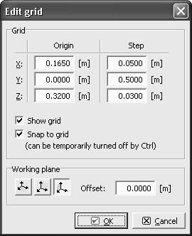 3.4.1 Grid Setting When defining two-dimensional macro-element cross-section it is advantageous to utilize the working plane grid. The grid settings are controlled by the toolbar shown in Figure 27.