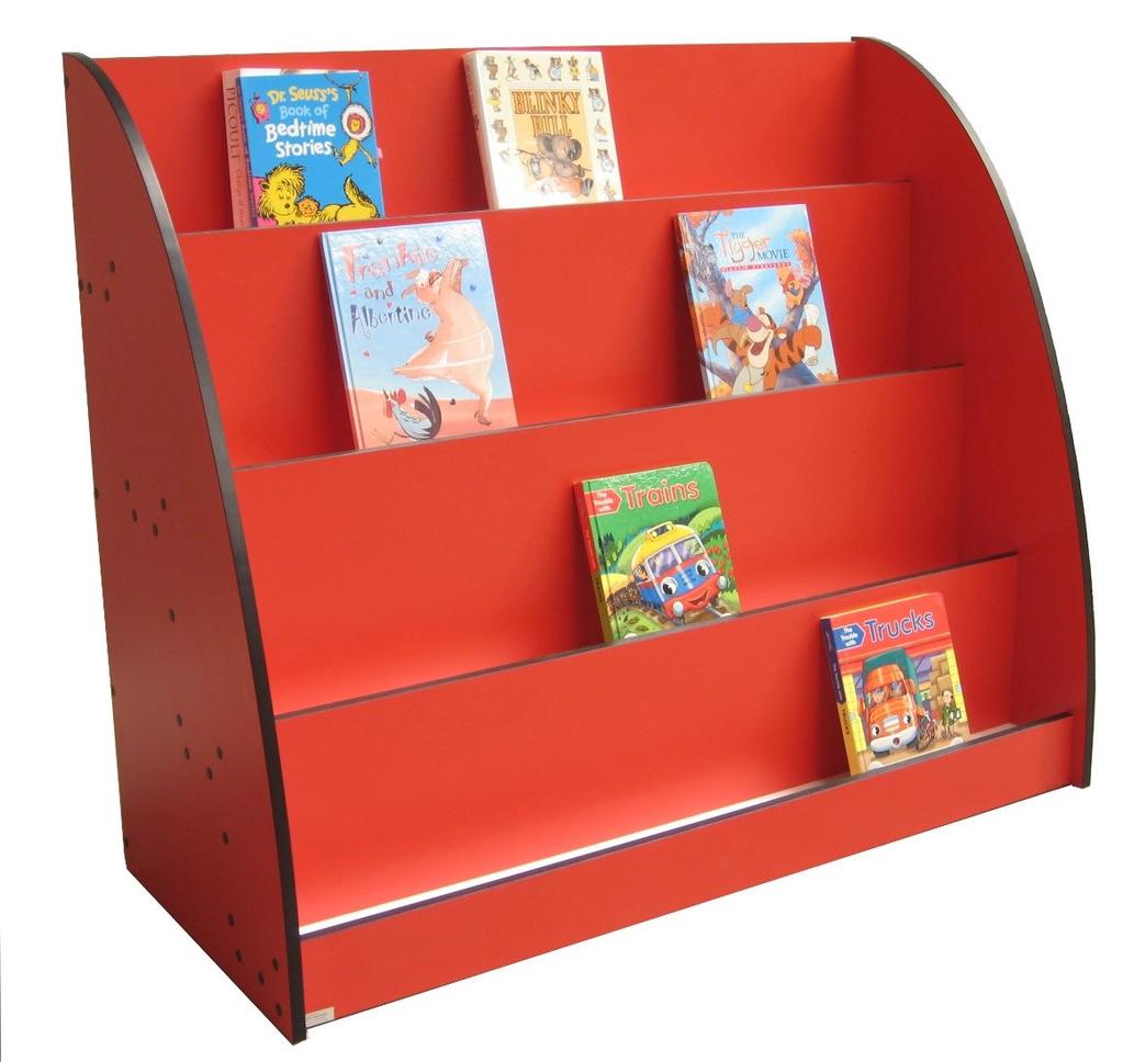 Book display Curved single-sided display Melamine four tier single sided display unit Perfect to be placed against a wall.