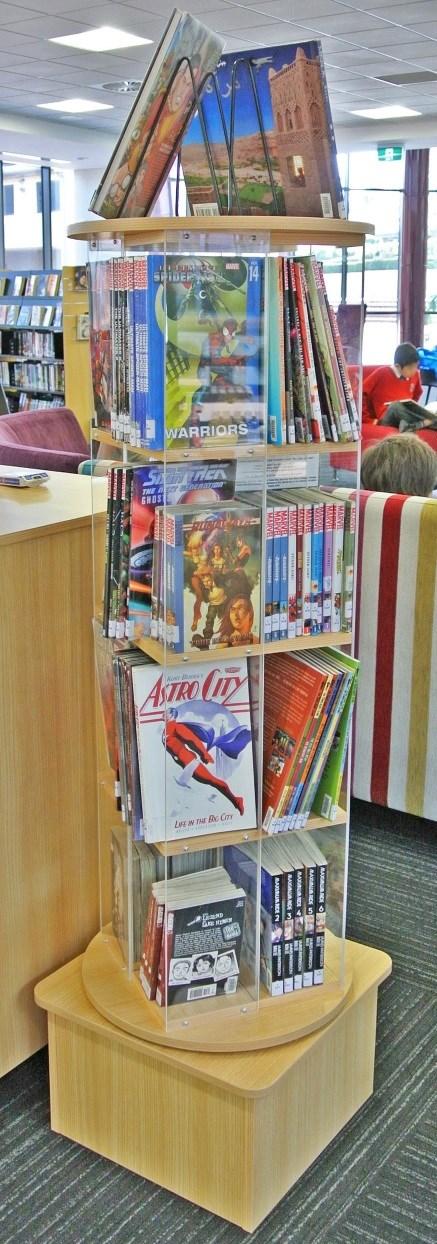 00 Large book spinner Acrylic and melamine, four-tier book display