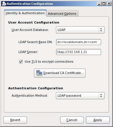# system-config-authentication Check enable ldap support. Then configure should open up a windows that allows you to just add the ldap info, check the "Use TLS" and be done.