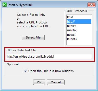 Insert a Hyperlink You can use hyperlinks within your SoftChalk lesson to direct your students to other online resources. Follow these instructions to insert a hyperlink in your lesson. 1.