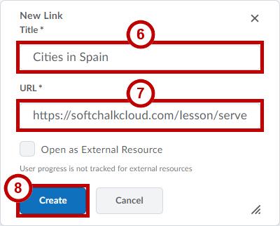 Under the appropriate module, click the blue Upload/Create button (See Figure 60). 5. Choose the topic type Create a Link (See Figure 60).