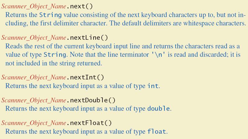 in) Read data (an int or a double, for example) int n1 = keyboard.nextint(); double d1 = keyboard.
