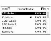 104 Radio Press the CONFIG button. Select Radio settings and then Radio favourites. Select the desired number of available favourite lists.