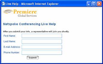 The Live Help window provides access the Live Chat feature, where you can chat with a live operator, and instructions for dialing out to speak with a live operator on the phone.