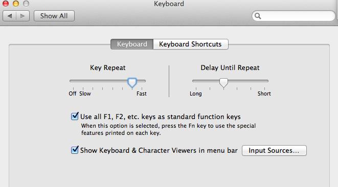 Select the Keyboard from the System Preferences screen. You should then see the screen below. Make sure that the Keyboard selection is highlighted.