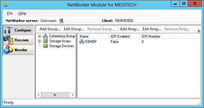 Interface Overview Figure 4 Configure view Selecting a NetWorker server Select a NetWorker server to perform recoveries, and view the backup and recover jobs in