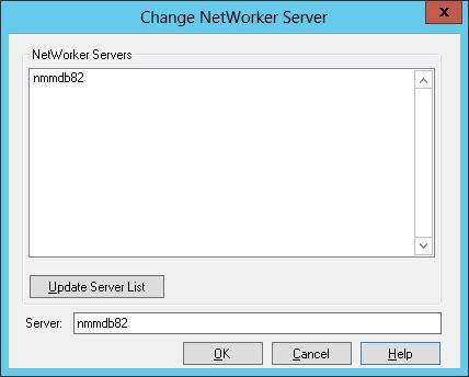 Figure 5 Select NetWorker server 2. Perform one of the following steps to specify the NetWorker server: Specify the NetWorker server in the Server field.