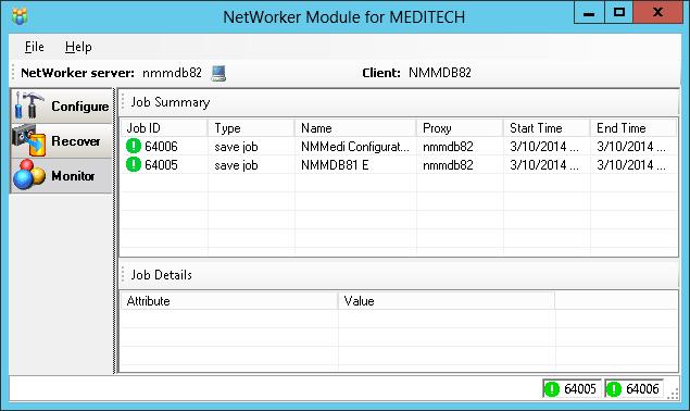 Interface Overview Figure 7 Monitor view You can view the backup and recover jobs that you or other users performed on the selected NetWorker server.
